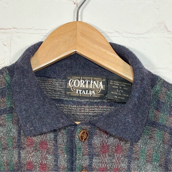 VTG Cortina Italia Sweater Mens Large Multicolor 3 Button Pullover Wool Blend - Picture 4 of 14